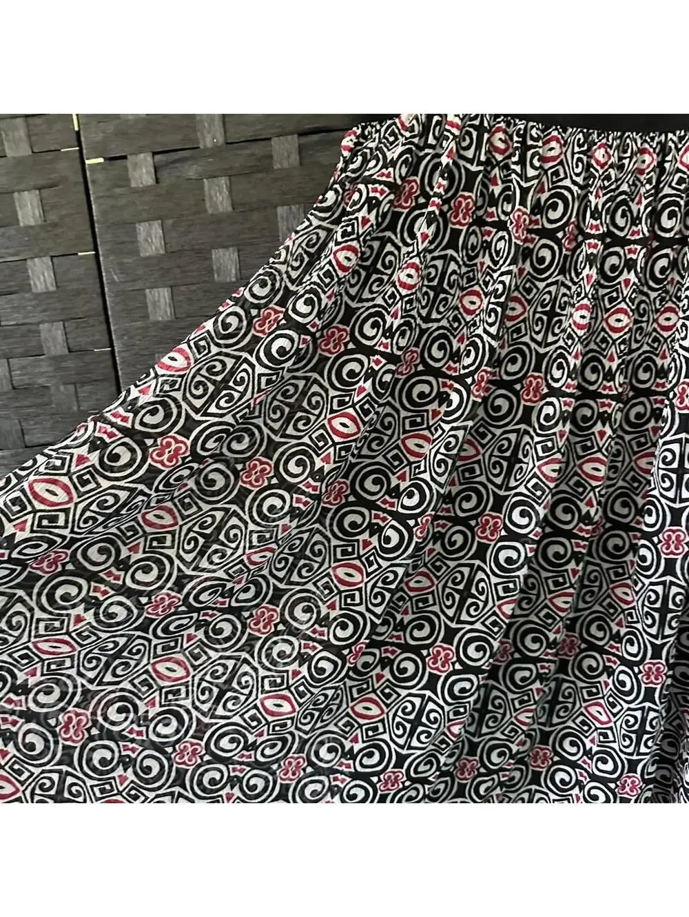 Ruby Rd. Geometric Print Maxi Skirt - Black, White & Red - Size 12
